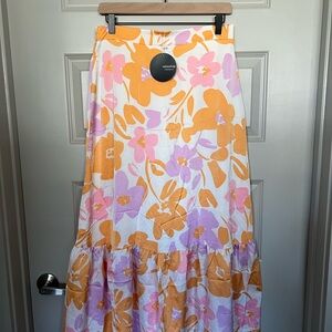Mittoshop Floral Maxi Skirt in Orange and Pink